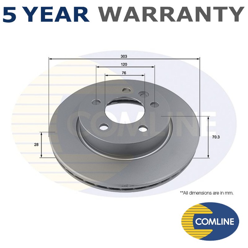 Comline Front Brake Disc Fits VW Crafter Man TGE 2.0 TDi Electric 2N0615301A