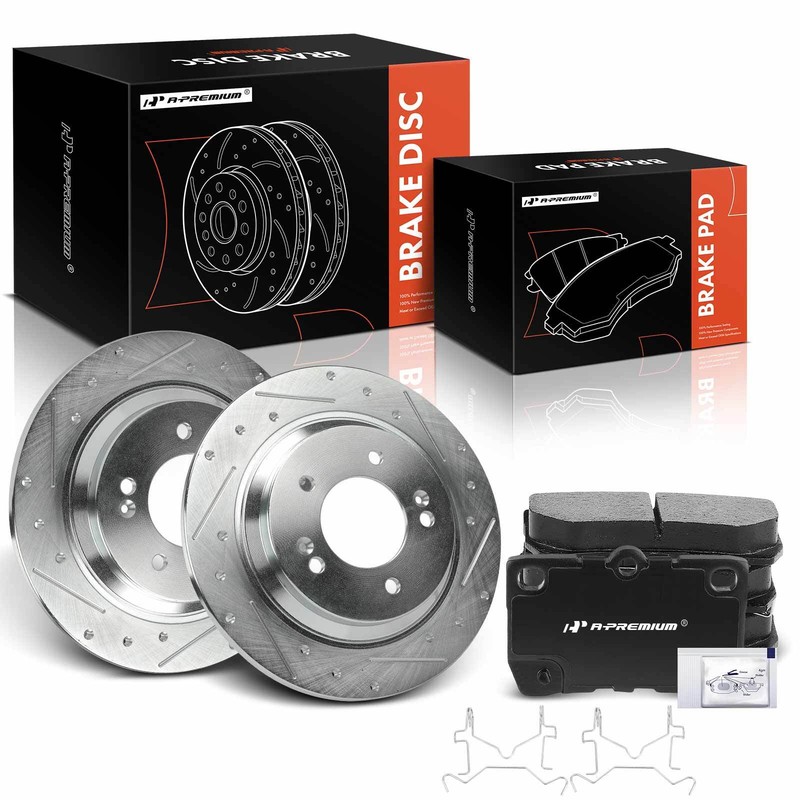 A-Premium Rear Side Drilled Brake Rotors & Ceramic Pads for Hyundai Sonata Kia