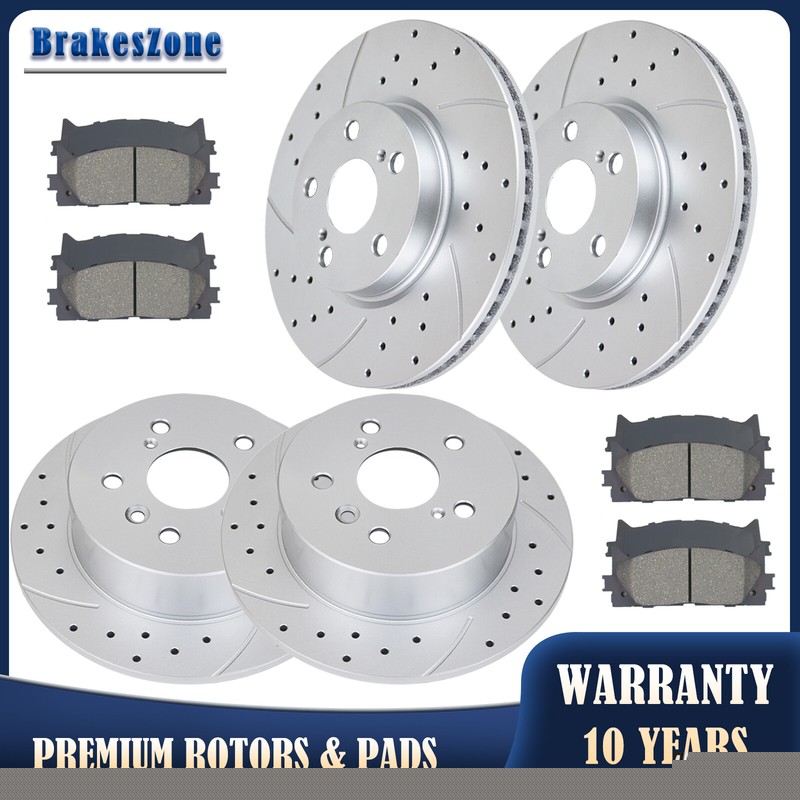 296mm Front & 281mm Rear Brake Rotors Pads ​fit for Toyota Camry Slotted Drilled