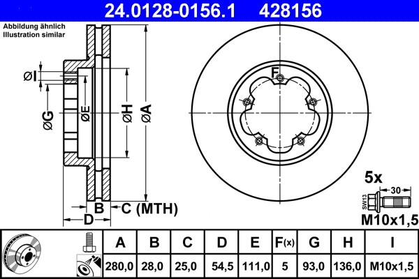 ATE 24.0128-0156.1 Brake Disc for Ford gallery