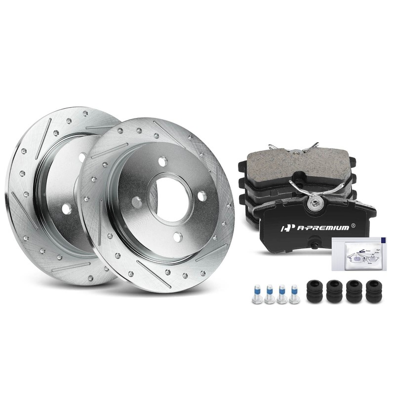 A-Premium Drilled Brake Rotors & Ceramic Brake Pads Rear for Ford Focus Fiesta gallery