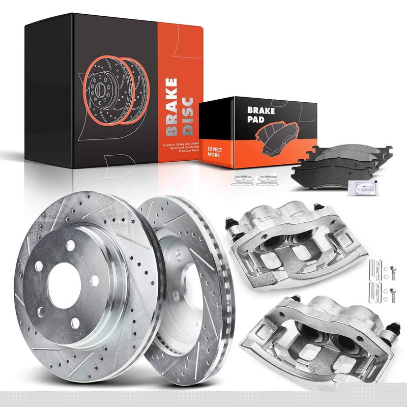 Front Drilled Rotor & Brake Pads + Calipers for Dodge Ram 1500 2002-2005 Durango