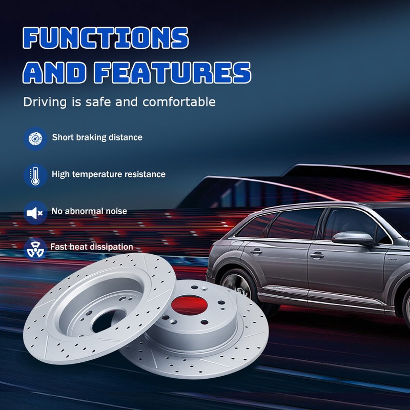 Rear Drilled Rotors Ceramic Pads for Volkswagen Atlas Golf R Audi Q3 A3 Quattro gallery