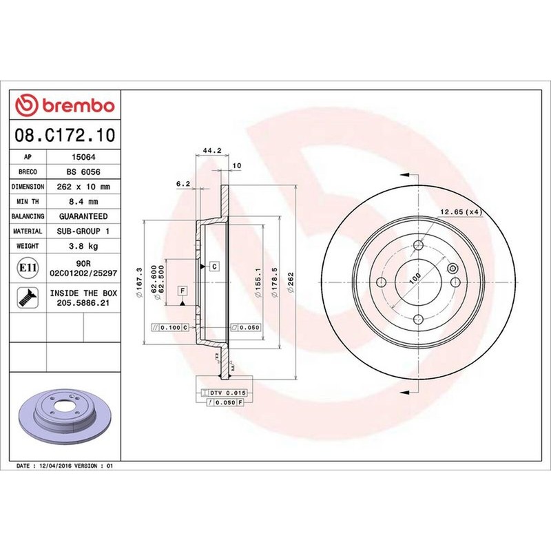Brembo Prime Line Solid Brake Disc Pair – 08.C172.10 – Quality – Free Shipping