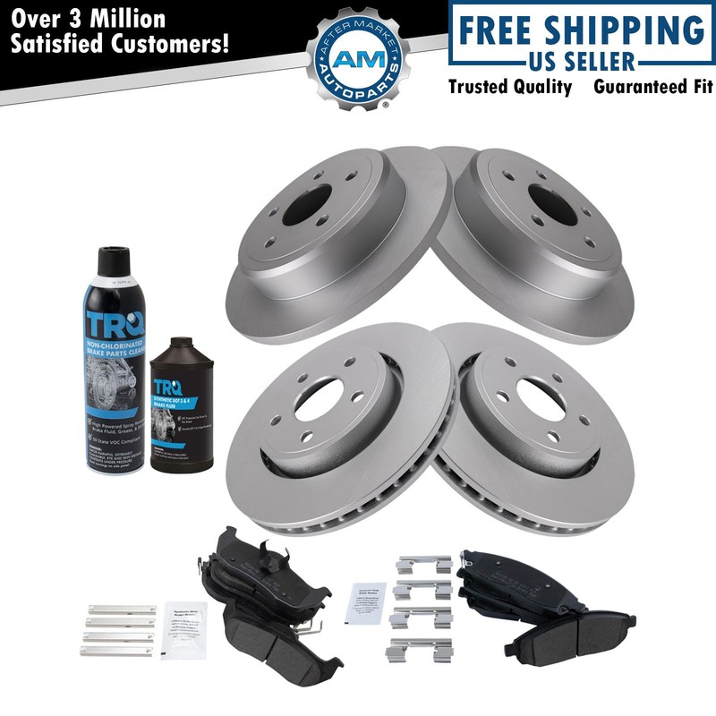 Front & Rear Semi-Metallic Brake Pad & Coated Rotor Kit w/Fluids for Jeep