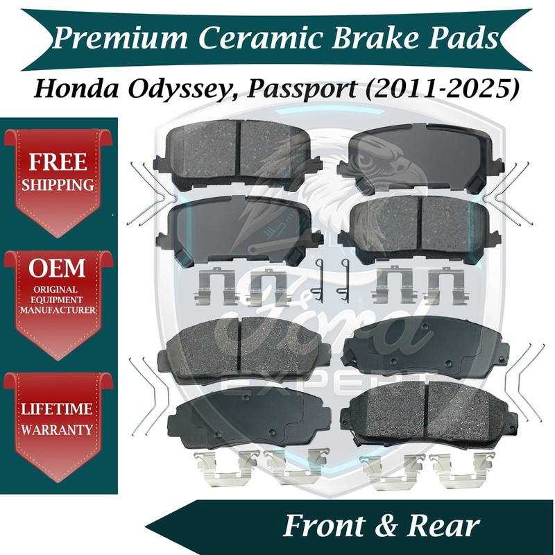 Front & Rear Ceramic Brake Pads Kit For 2011-2025 Honda Odyssey Passport 3.5L