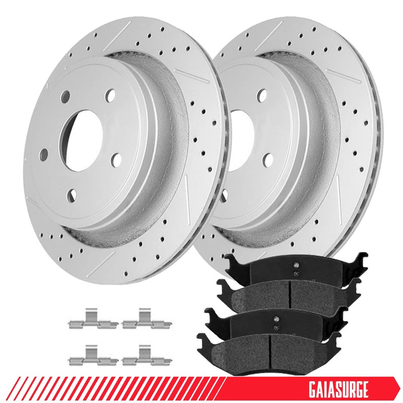 352mm 5-Lug Rear Drilled Brake Rotors + Brake Pads for Aspen RAM 1500 Durango