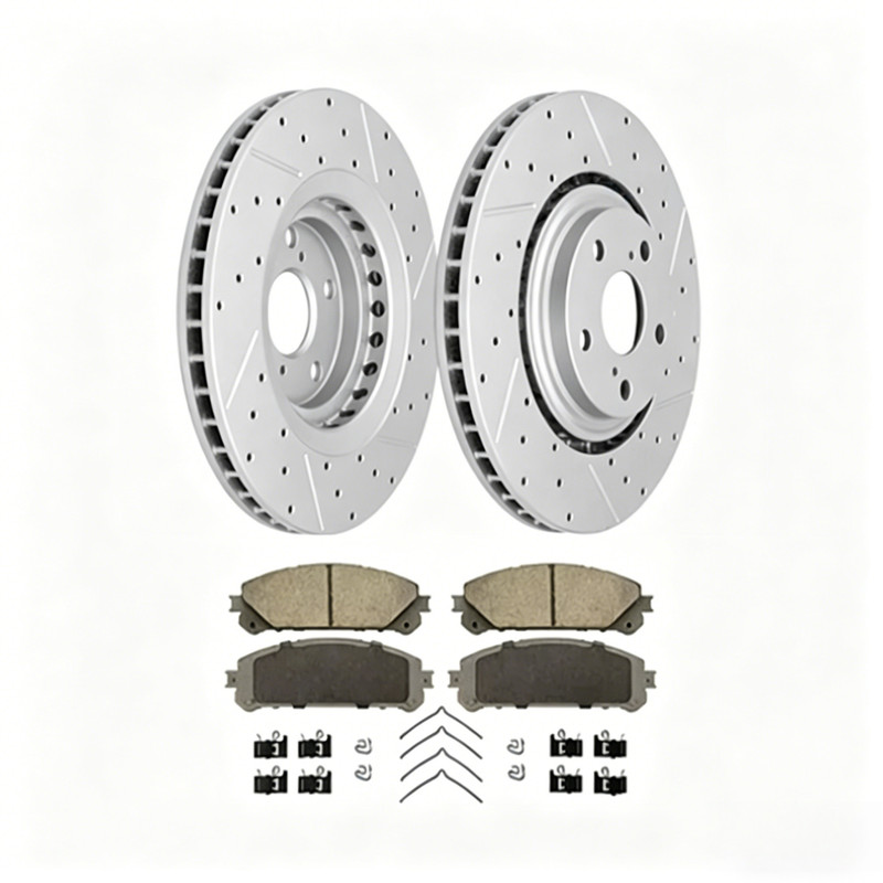Front Drilled Rotors + Brake Pads Fit Toyota Sienna Highlander Lexus RX350 NX300