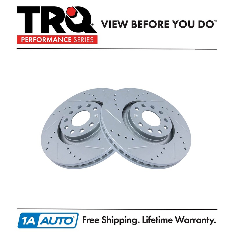 TRQ Performance Brake Rotor Drilled Slotted Front G-Coated Pair for Audi