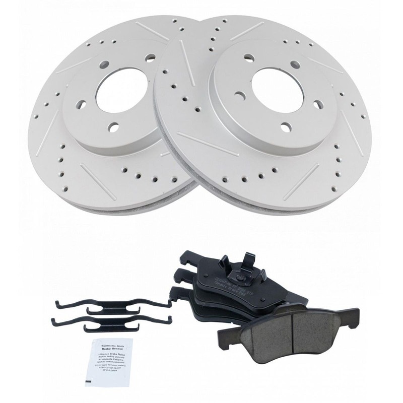 TRQ Brake Rotor Drilled & Slotted Zinc Coated & Posi Ceramic Pad Front Set gallery