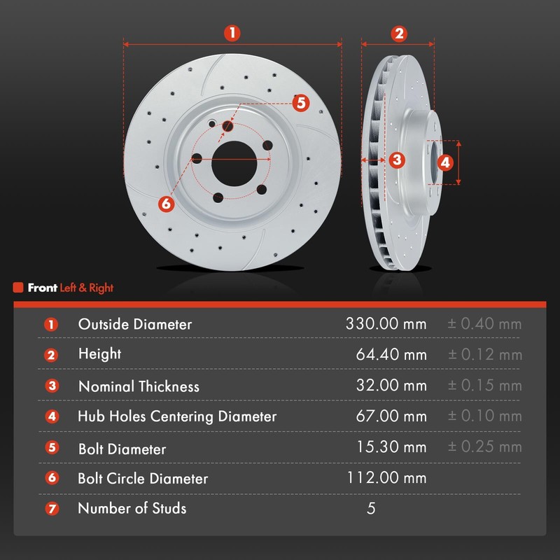 2x 330mm Front Drilled Brake Rotors for Mercedes-Benz E550 GLK250 GLK350 CLS550 gallery