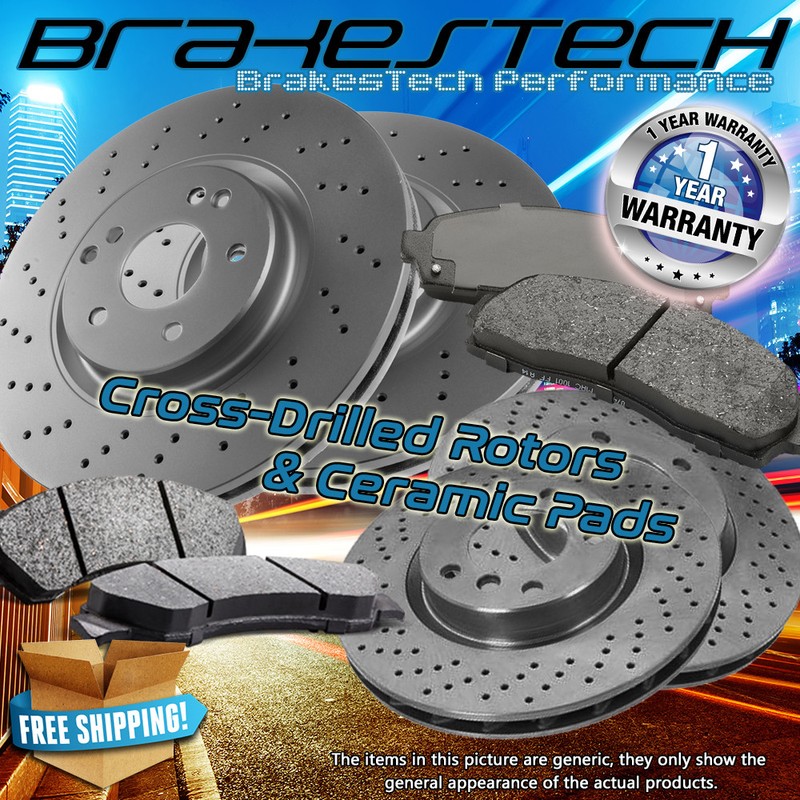 Front+Rear Cross Drilled Rotors and Ceramic Pads for 2009-2015 Volkswagen Tiguan