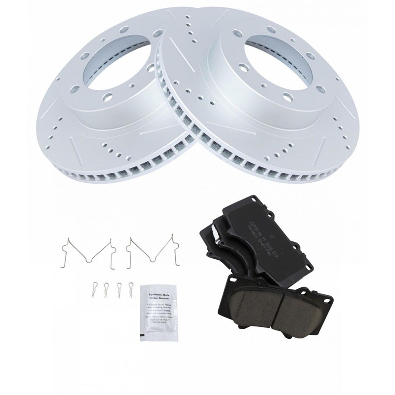 TRQ Front Performance Drilled & Slotted Brake Rotor & Posi Ceramic Pad Kit gallery
