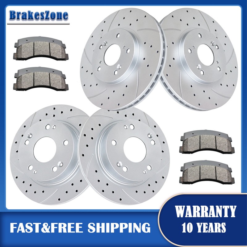 282mm Front and 260mm Rear Brake Rotors Pads for Honda Accord 2003-2007 Slotted