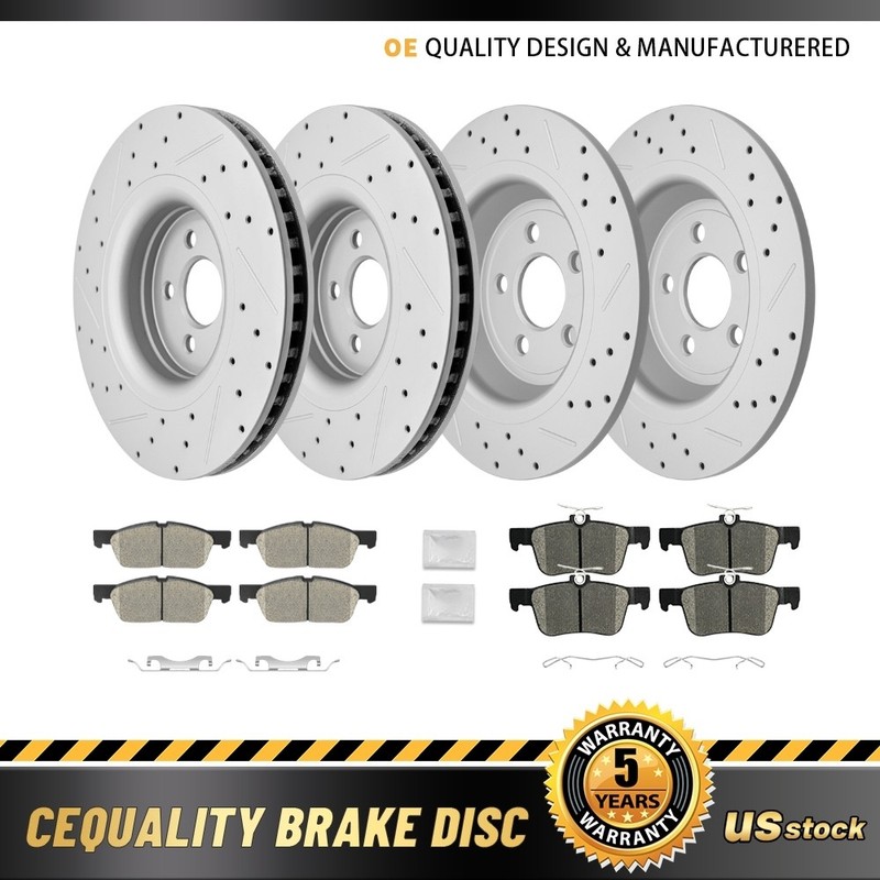 345mm Front 316mm Rear Drilled Brake Rotors Ceramic Pads for 2015-2021 Ford Edge