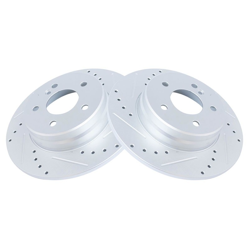 TRQ Performance Drilled & Slotted Coated Brake Rotor & Ceramic Pad Rear Kit gallery