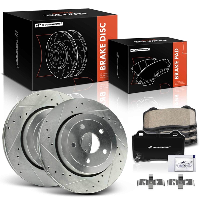 A-Premium Rear Side Drilled Brake Rotors & Ceramic Pads for Jeep Grand Cherokee