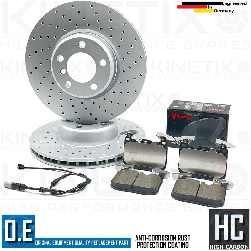 FOR BMW 335d F30 F31 F34 M SPORT DRILLED FRONT BRAKE DISCS BREMBO PADS & SENSOR gallery
