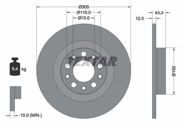 2X Textar 92351003 Rear Brake Discs 305mm Solid Fits Alfa Romeo Jeep Compass
