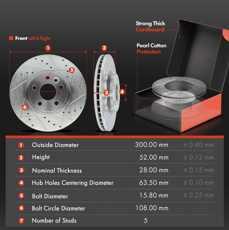 6x Drilled Brake Rotors +Ceramic Brake Pads for Land Rover Volvo S60 XC70 Front gallery