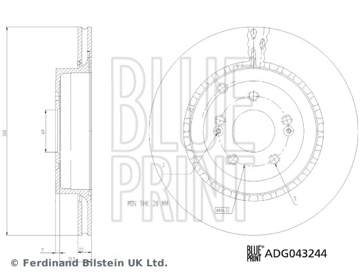 2X Blue Print ADG043244 Rear Brake Disc Vented 340mm Fits Kia K9 Stinger