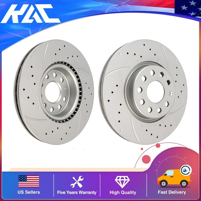 2x Drilled & Slotted 312mm Front Brake Rotors for 2012-2022 VW Passat 34279