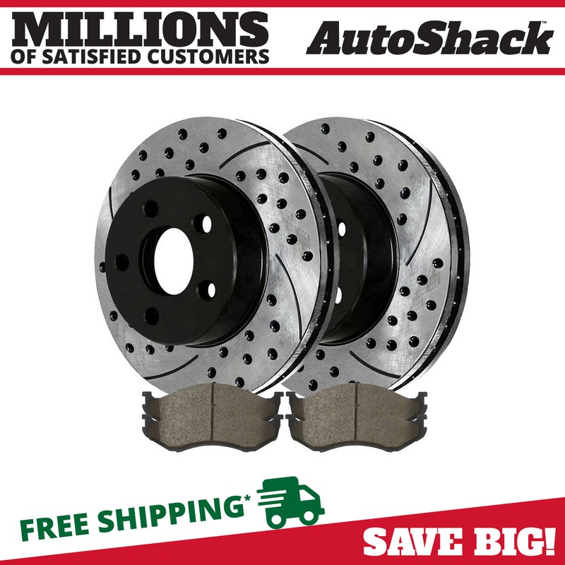 Front Drilled Slotted Brake Rotors Black & Pads for Jeep TJ Wrangler Cherokee