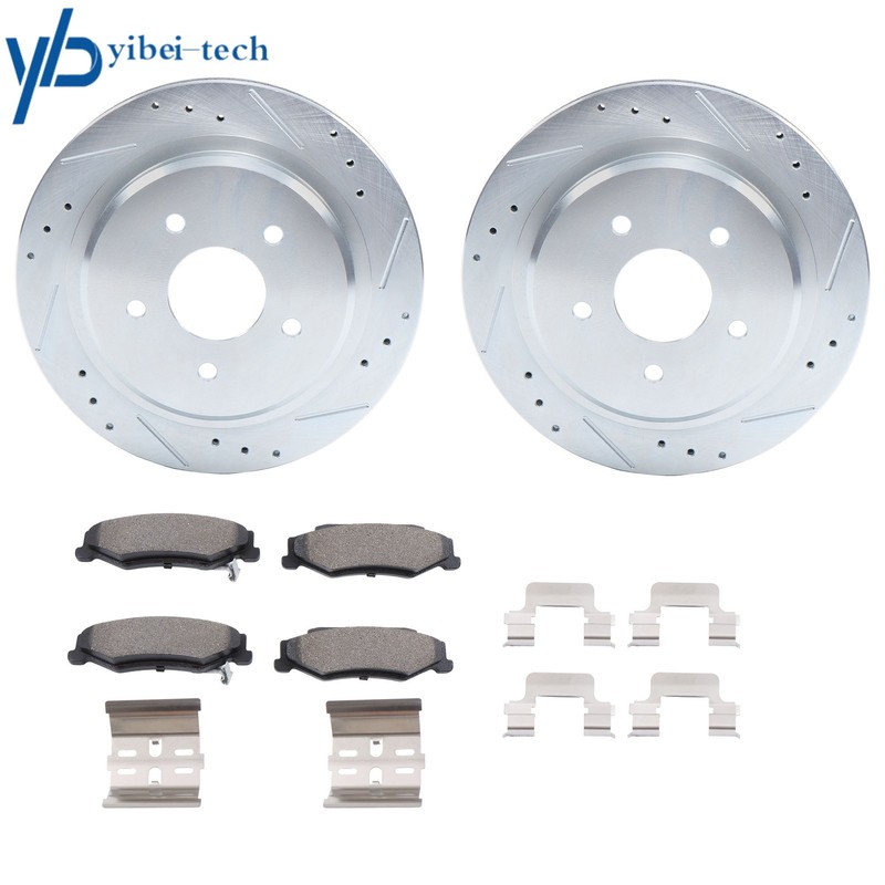6pcs Rear Drilled Brake Rotors & Ceramic Brake Pads For Chevy Corvette Cadillac