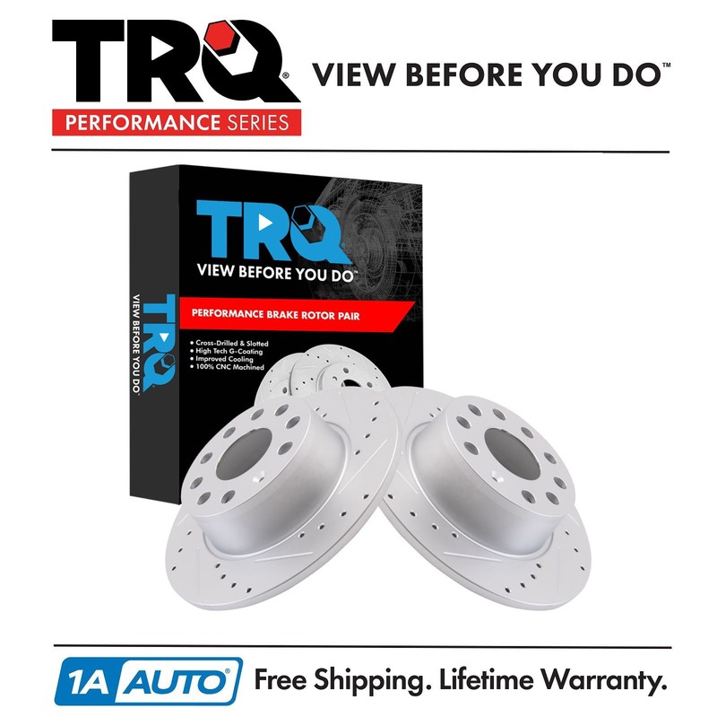 TRQ Rear Brake Rotors Set Slotted Drilled Premium G-Coated Rear Fits Volkswagen