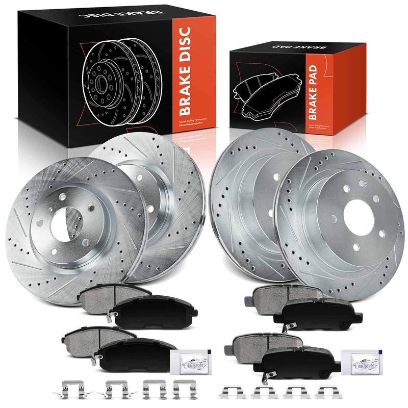 Front & Rear Drilled Brake Rotor&Ceramic Brake Pad for INFINITI G35 Nissan 350Z