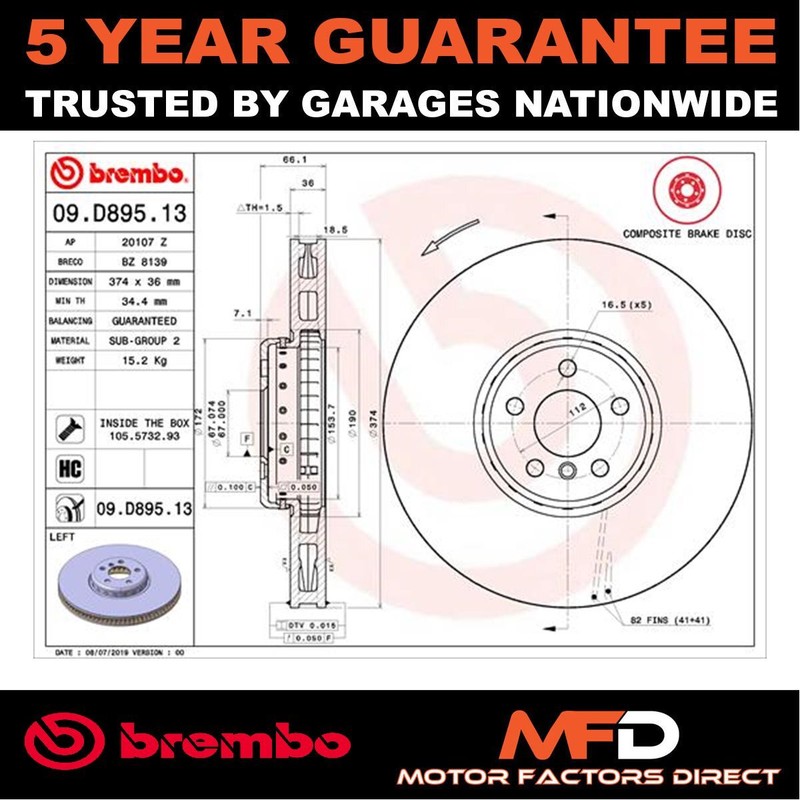 Brake Disc Front Left Brembo Fits BMW 7 Series X5 5 X7 8 X6 3 4 6 2 i4 gallery