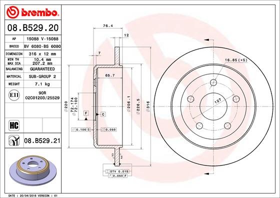 Brembo 08.B529.21 Brake Disc for Jeep