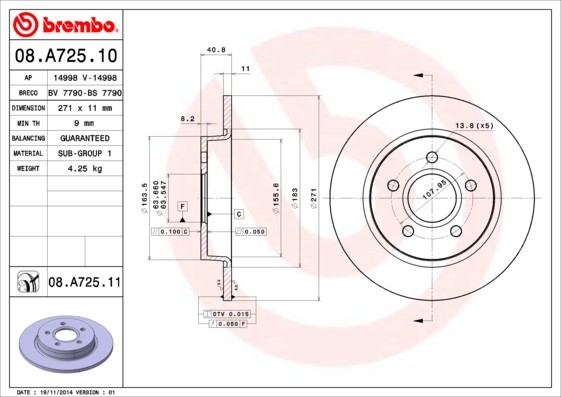 Brembo 08.A725.11 Brake Disc for Ford, Ford (Changanese), Ford Asia & Oceania, Ford AU gallery