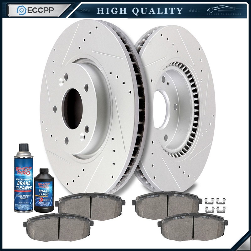Front Ceramic Brake Pads And Rotors For 2010-13 Kia Forte Koup Drilled & Slotted