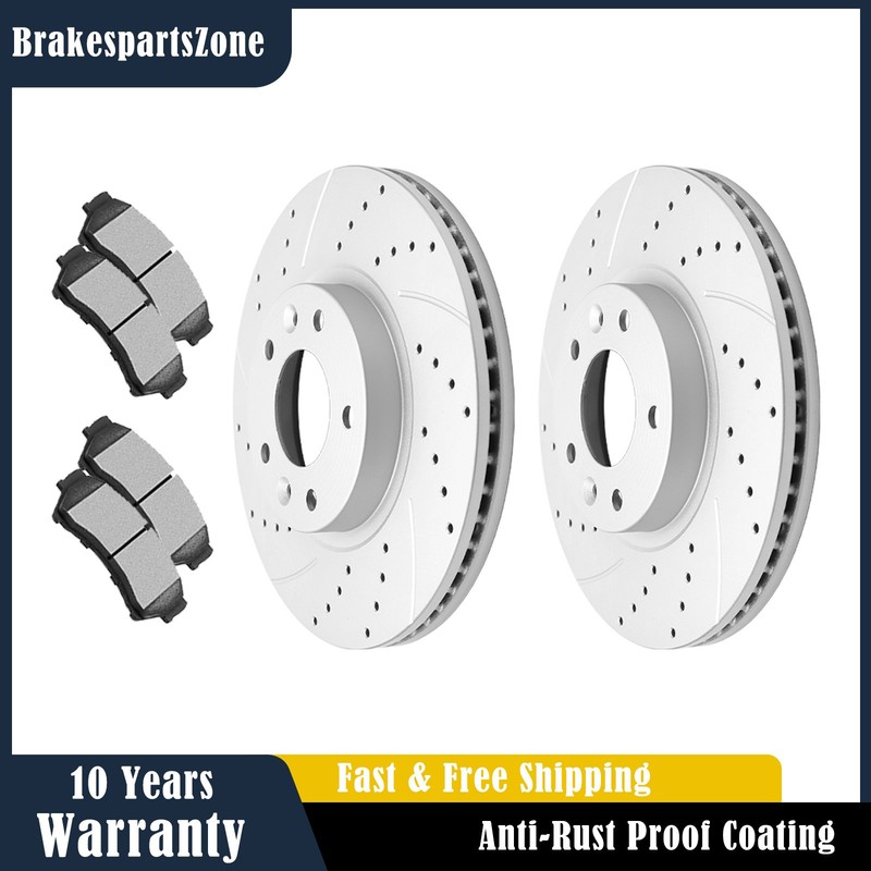 Front Drilled and Slotted Brake Rotors and Pads kit fit for Lincoln Zephyr 06