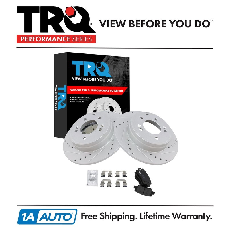 TRQ Rear Ceramic Disc Brake Pad Performance Rotor & Hardware Kit for Hyundai Kia