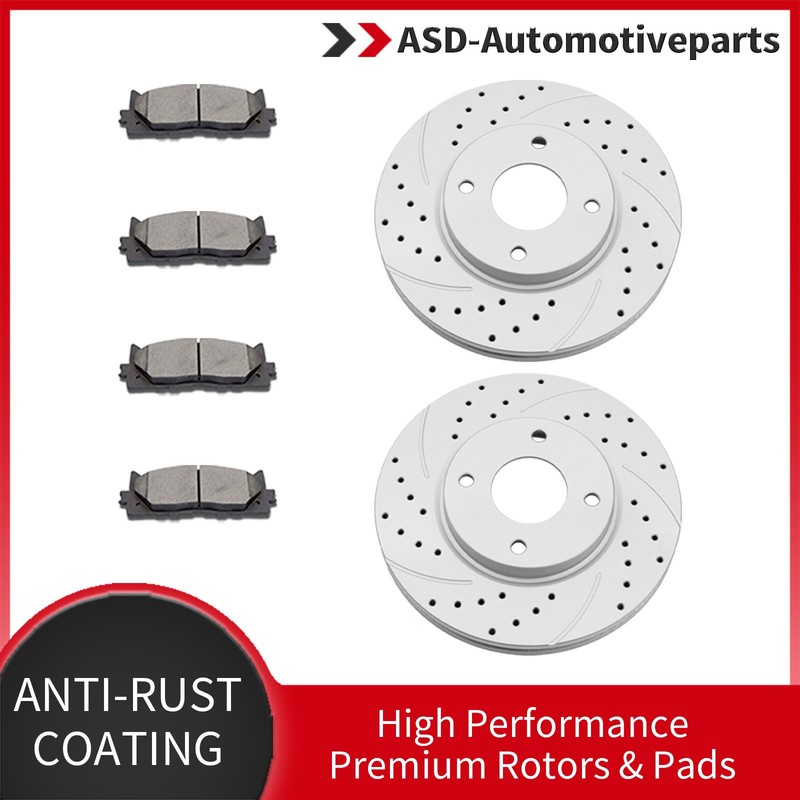 11.03″Front Drilled Slotted Rotor Ceramic Brake Pad Fit Nissan Cube Sentra Versa
