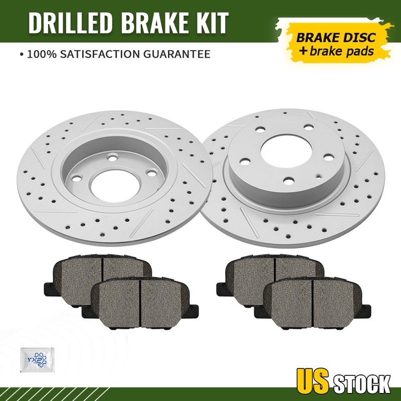 Rear Drilled Brake Rotors & Ceramic Pads Set for 2014 -2017 2018 Mazda 3 Sport