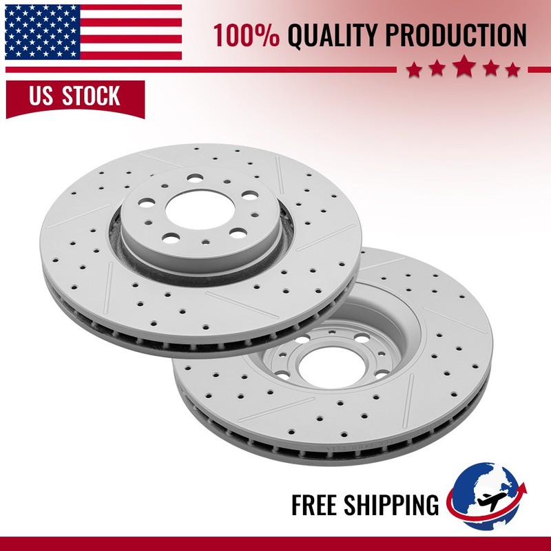 Front Drilled Slotted Brake Disc Rotors Pair For 2003-2011 2012 2013 Volvo Xc90
