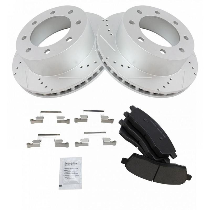 TRQ Rotor & Brake Pad Ceramic Performance Drilled Slotted Rear Kit for Ford gallery