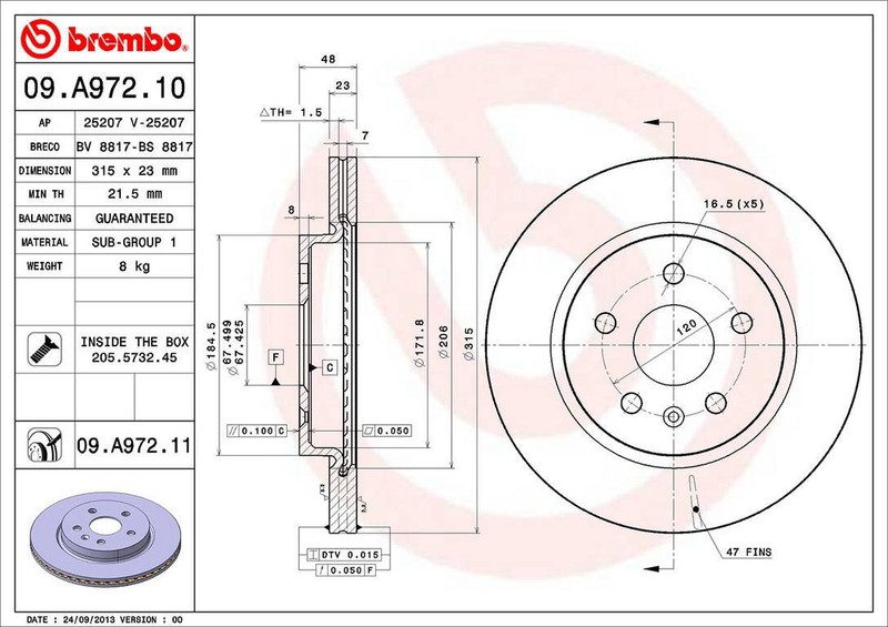 Brembo 09.A972.11 315mm Rear Disc Brake Rotor for 2020 Cadillac CT5 gallery