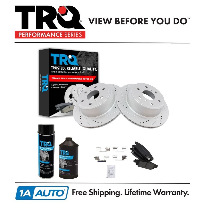 TRQ Rear Performance Brake Rotor & Ceramic Pad Kit for Chevy Truck w/Fluids