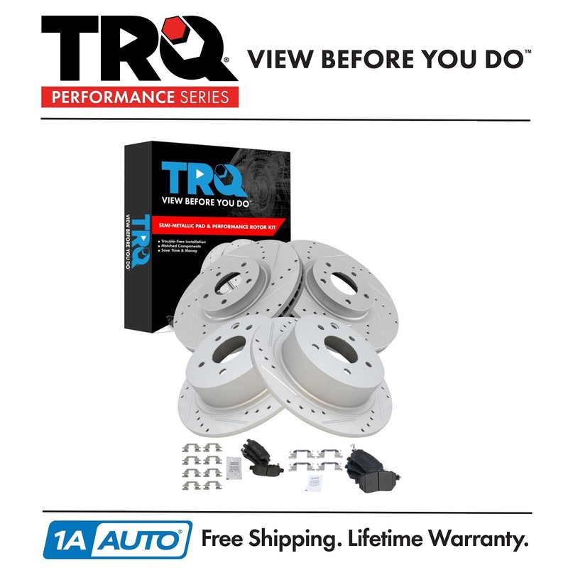 TRQ Front Rear Posi Metallic Brake Pad & Performance Drilled Slotted Rotor