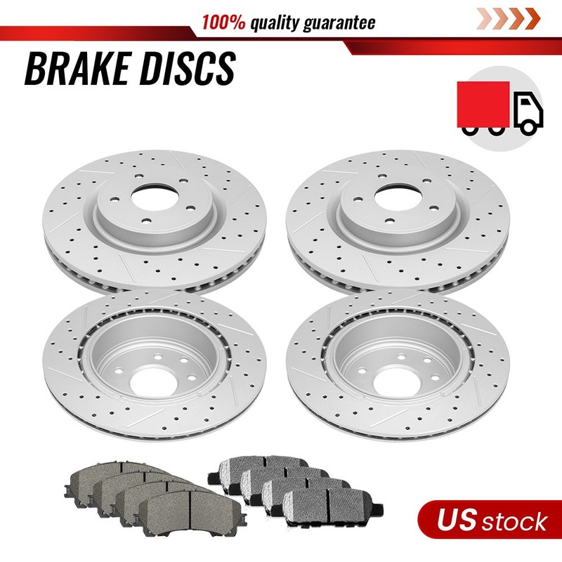 Front Rear Drilled Brake Rotors Brake Pads for Nissan Z, 2016 2017 Infiniti QX50
