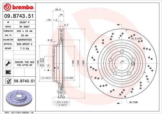 Brembo 09.B743.51 Brake Disc for Mercedes-Benz