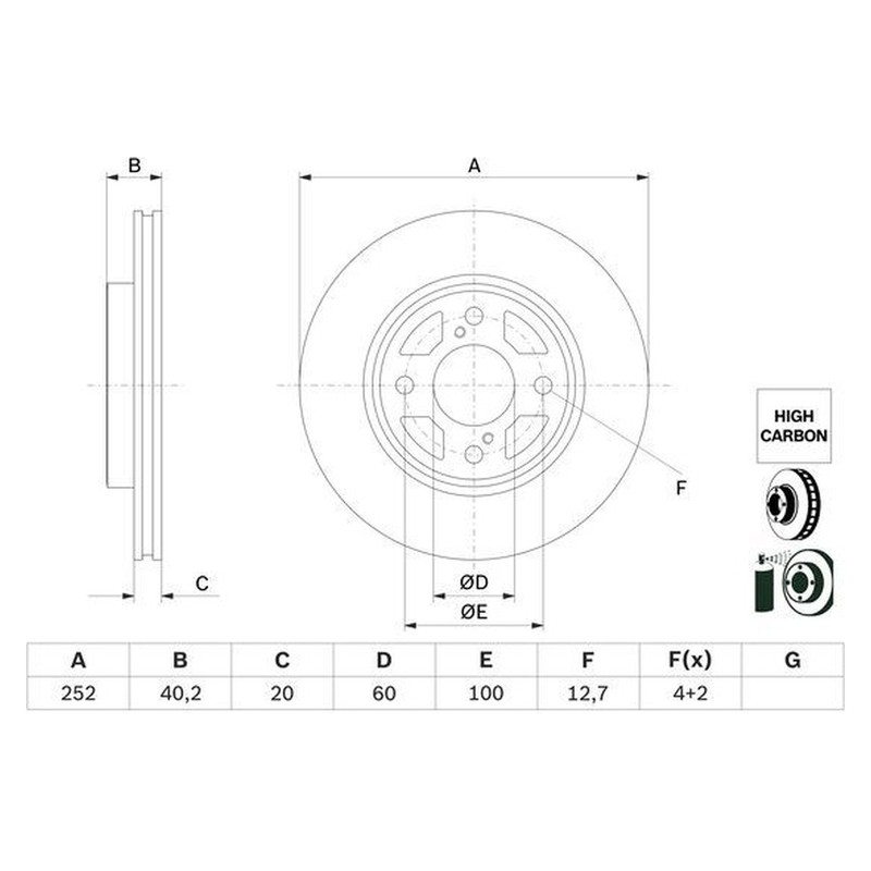 Bosch brake disc vented ø252 mm 0 986 479 F37 for Suzuki Swift AZ