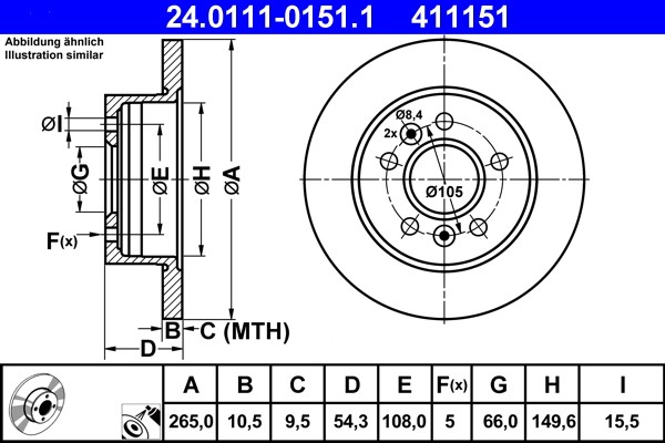 ATE 24.0111-0151.1 Brake Disc for Renault