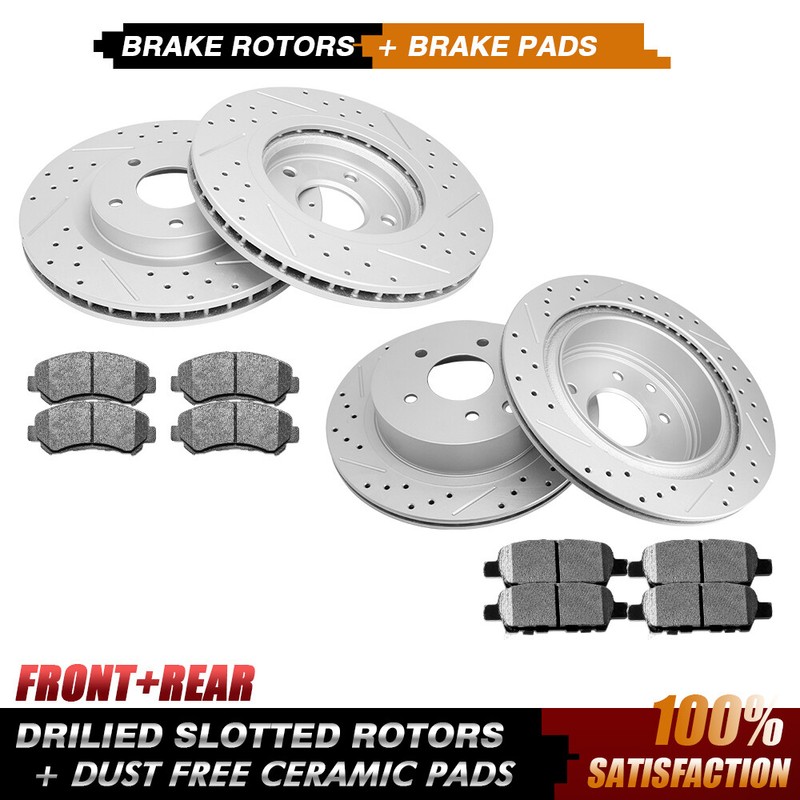 Front & Rear Drilled Brake Rotors + Brake Pads for 2008 2009 -2013 Nissan Rogue