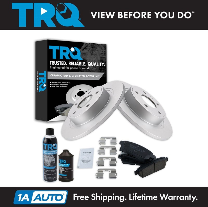 TRQ Rear Premium Posi Ceramic Disc Brake Pad & Coated Rotor Kit w/Chemicals