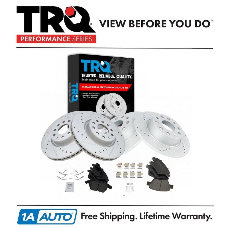 TRQ Front & Rear Ceramic Brake Pad & Performance Rotor Kit for VW Jetta GTI